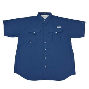 Columbia PFG Bahama Fishing Shirt Mens Extra Large Blue Vented Short Sleeve Mesh